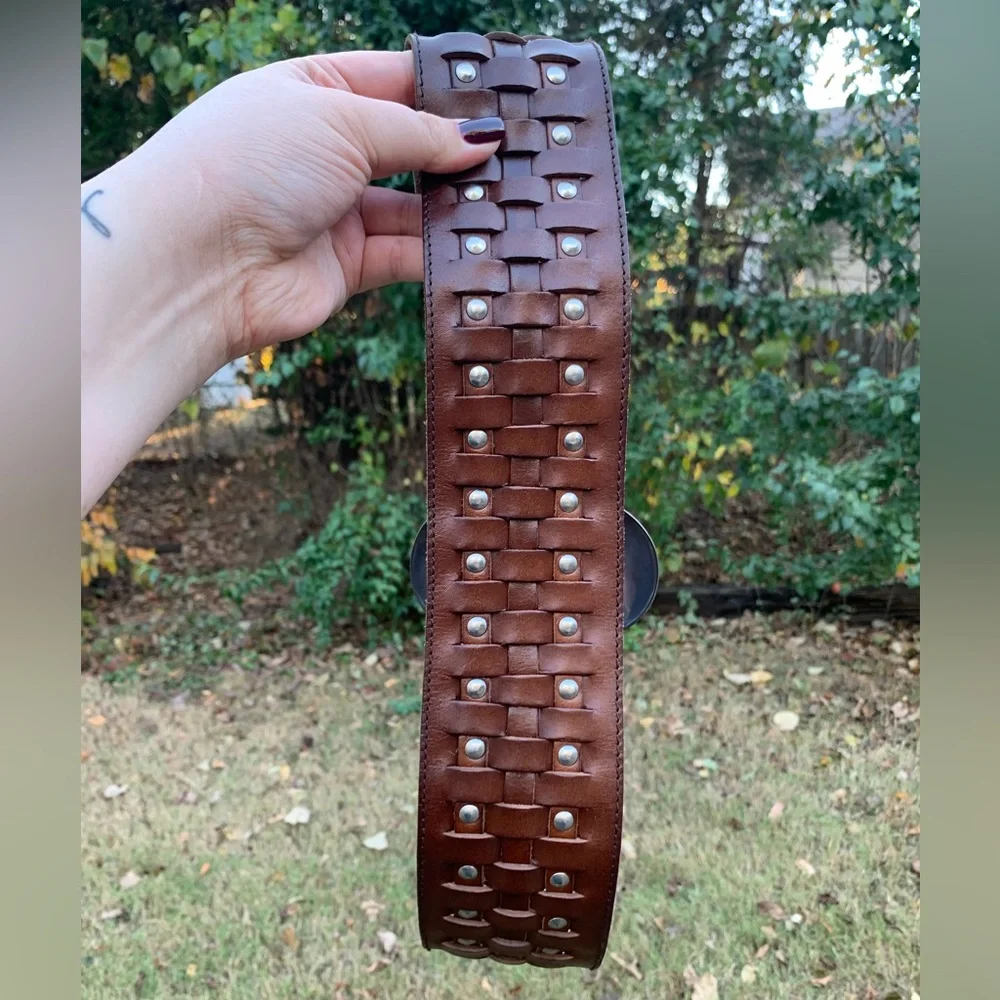 Vintage Oversized Riveted Woven Leather Belt